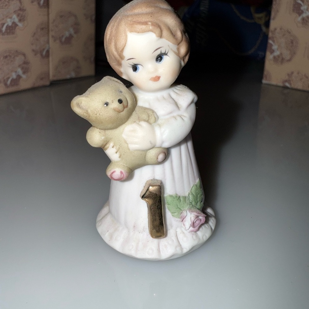 Porcelain Figurine with Teddy Bear and Number One